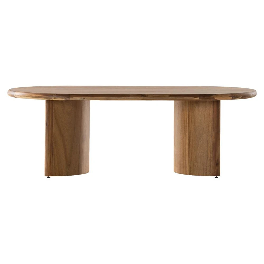 Paris Rustic Lodge Light Brown Acacia Crescent Base Oval Coffee Table - 51" | Kathy Kuo Home