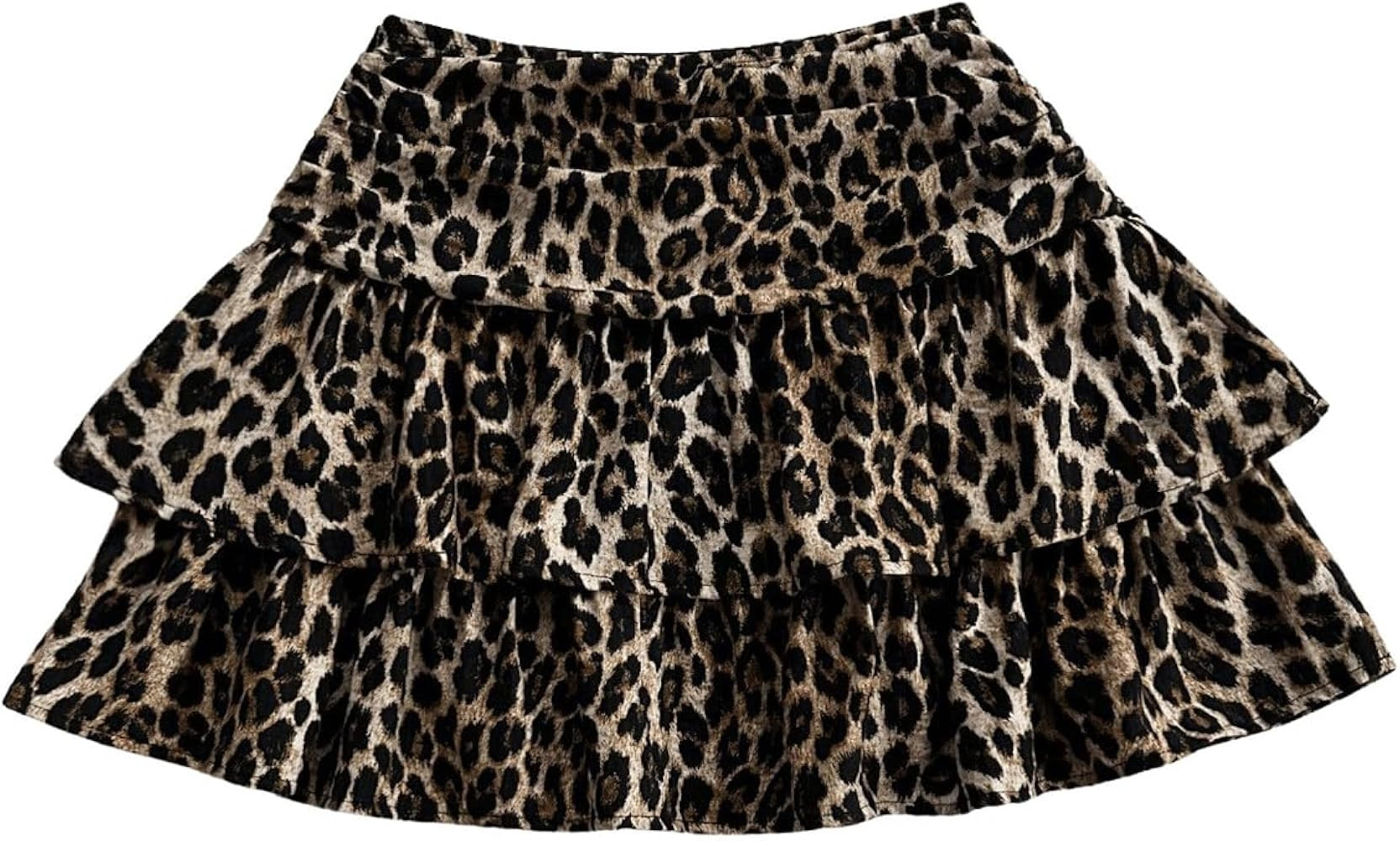 Verdusa Women's Leopard Print Ruffle Short Skirt Y2K Rave Club Tiered Layered Mini Skirts | Amazon (US)
