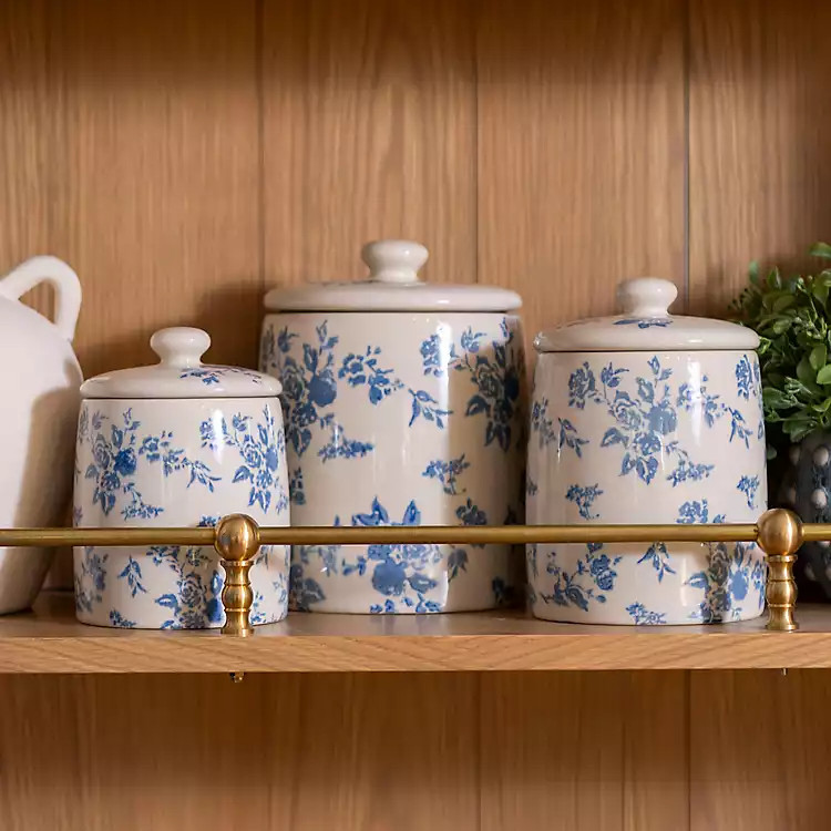 Blue Floral Toile Canisters, Set of 3 | Kirklands