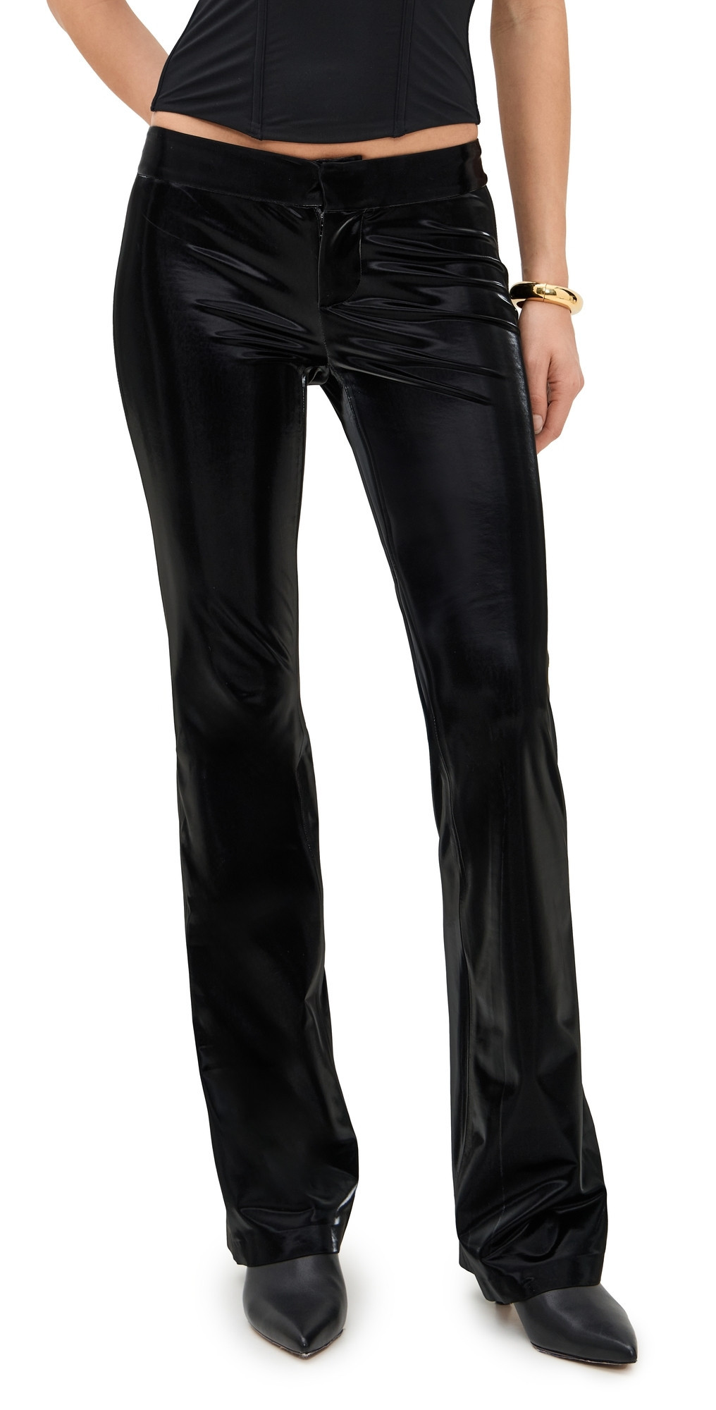 alice + olivia Bella Ultra Shiny Vegan Skinny Bootcut Pants Black 10 | Shopbop