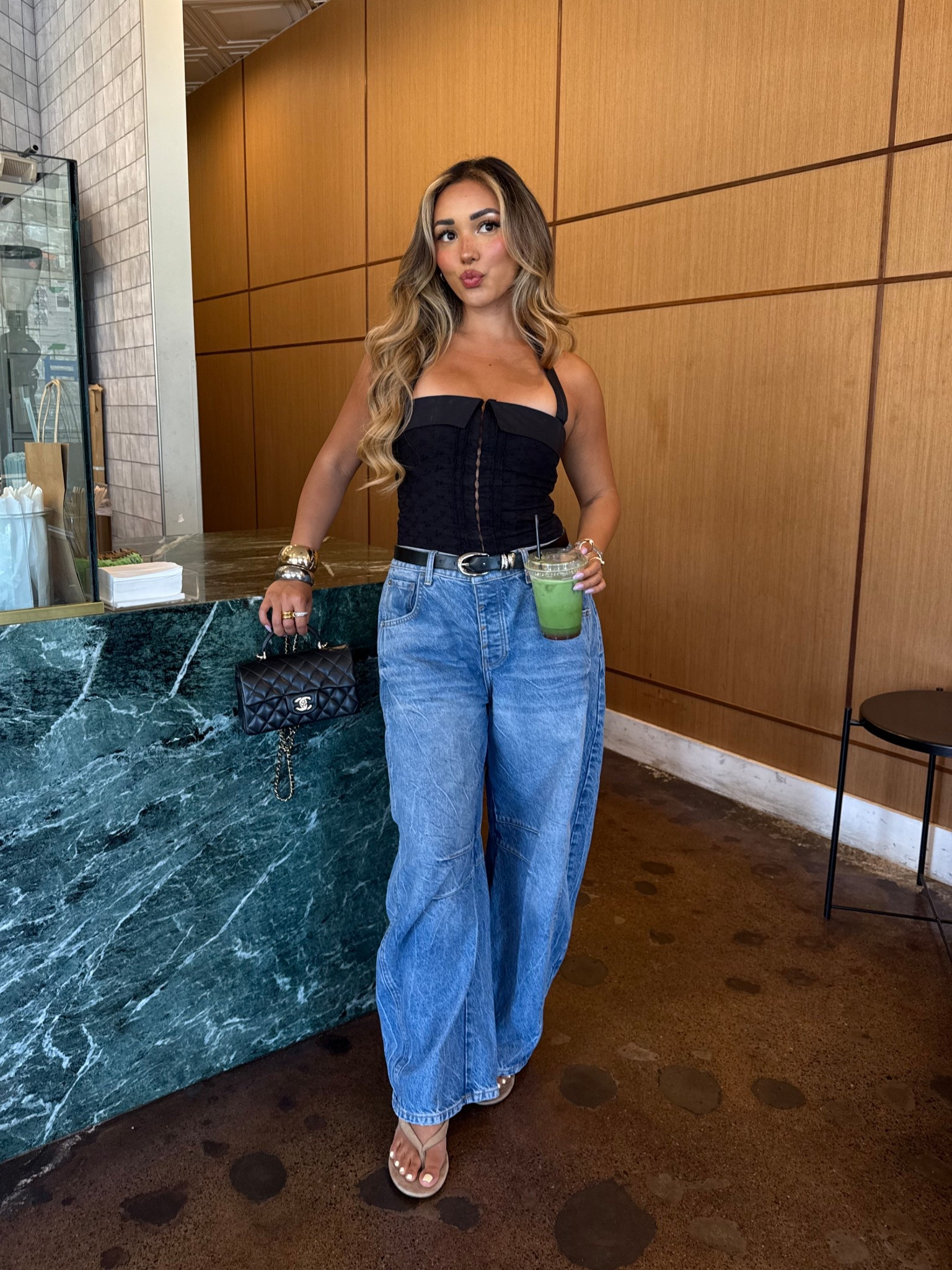 Top size small, jeans size 26 