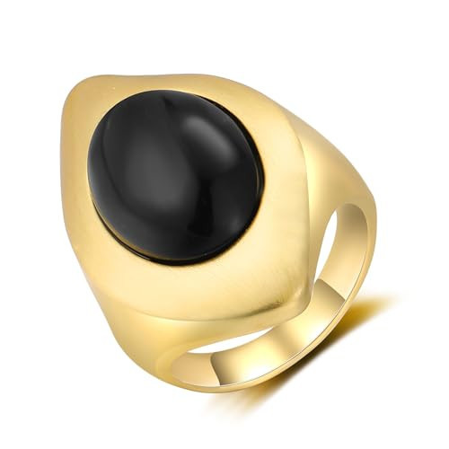 dnswez Black Stone Statement Rings, Gold Chunky Rings for Women Band Retro Oval Signet Ring Jewelry Gift for Women (9) | Amazon (US)