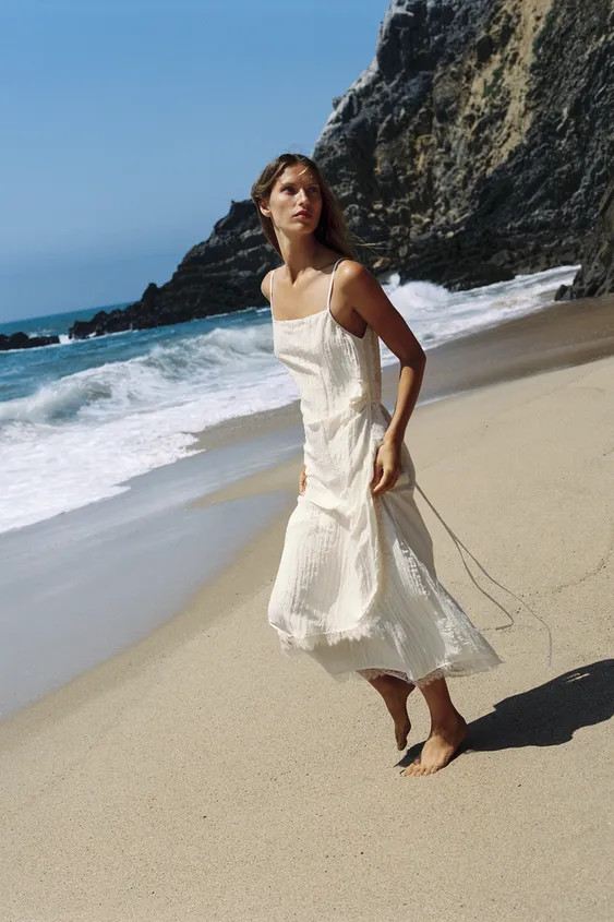 LACE TRIM MIDI SLIP DRESS | Zara US