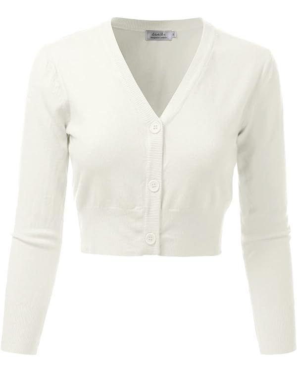 danibe Women's 3/4 Sleeve Soft Open Front Cropped Sweater Cardigan (S-XXL) | Amazon (US)