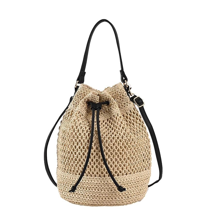 Straw Bucket Bag Summer Woven Crossbody Bags for Women Hobo Drawstring Purse Vacation Handbags St... | Amazon (US)