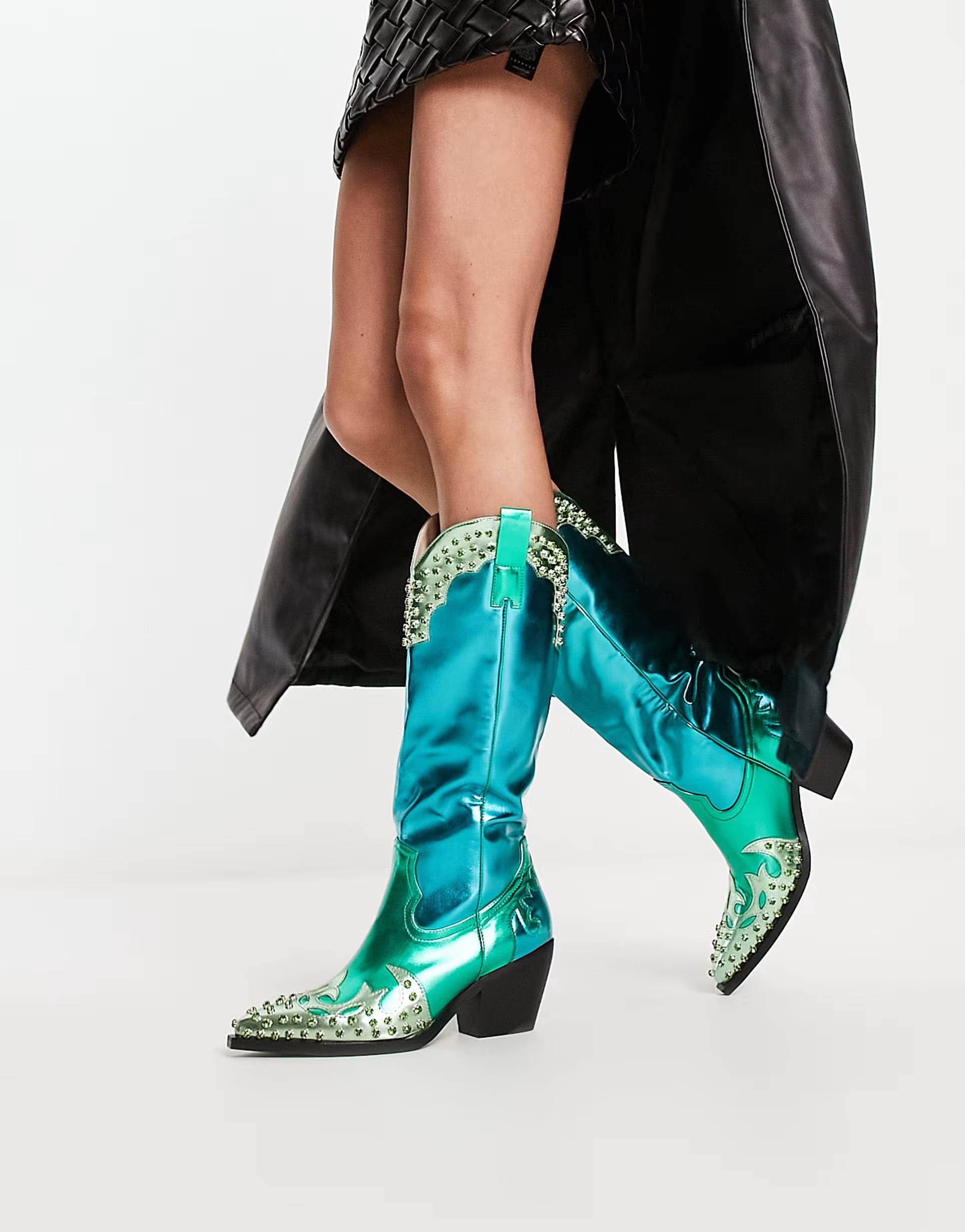 Azalea Wang Knox embellished western boot in blue | ASOS (Global)