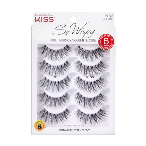 KISS So Wispy, False Eyelashes, 'Style #01', 14 mm, Includes 5 Pairs Of Lashes, Contact Lens Friendly, Easy to Apply, Reusable Strip Lashes, Multipack | Amazon (US)