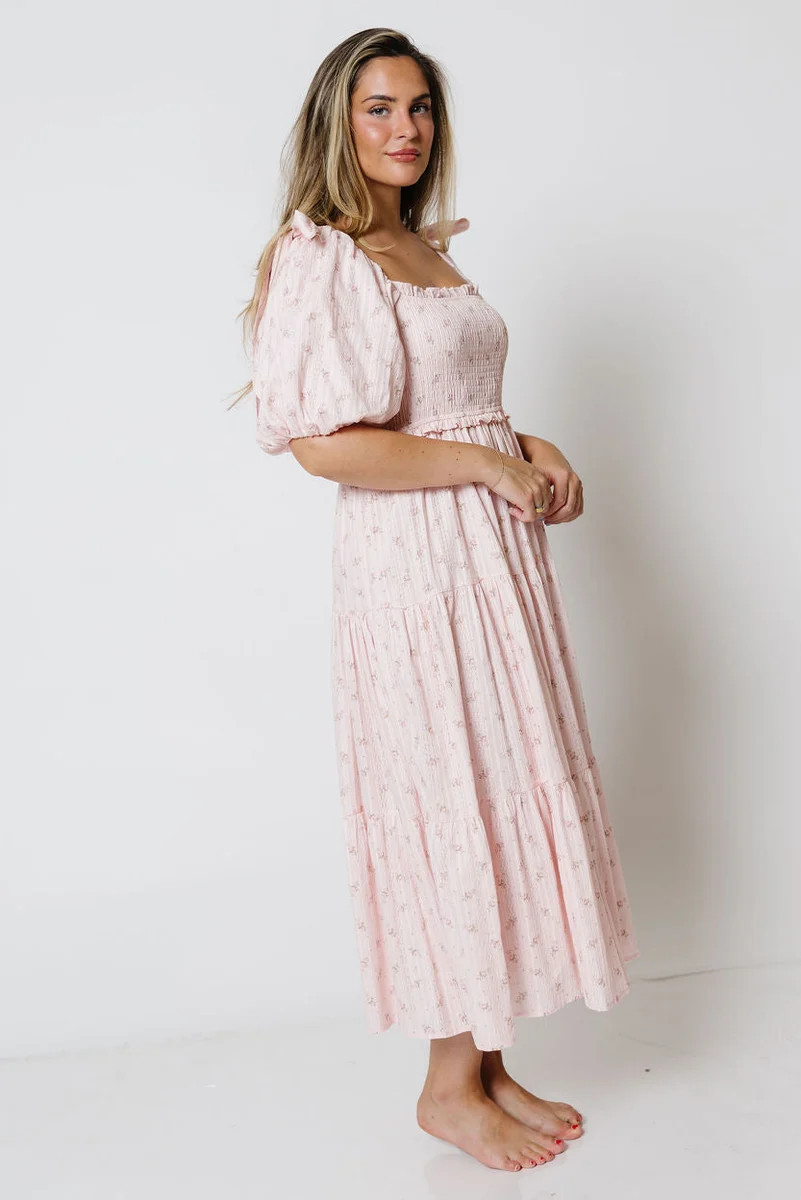 Elena 100% Cotton Floral Midi Dress in Light Pink - Bump Friendly | Worth Collective
