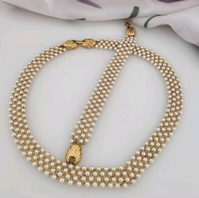 Vintage 1980s Napier Necklace Bracelet Woven Braided Faux Pearl Goldtone Chain  | eBay | eBay US