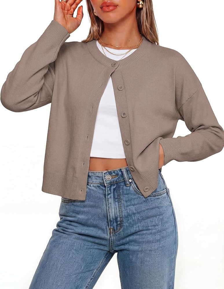GRACE KARIN Cropped Cardigan Sweaters for Women, Cotton Button up Sweater, Oversized Knit Cardiga... | Amazon (US)