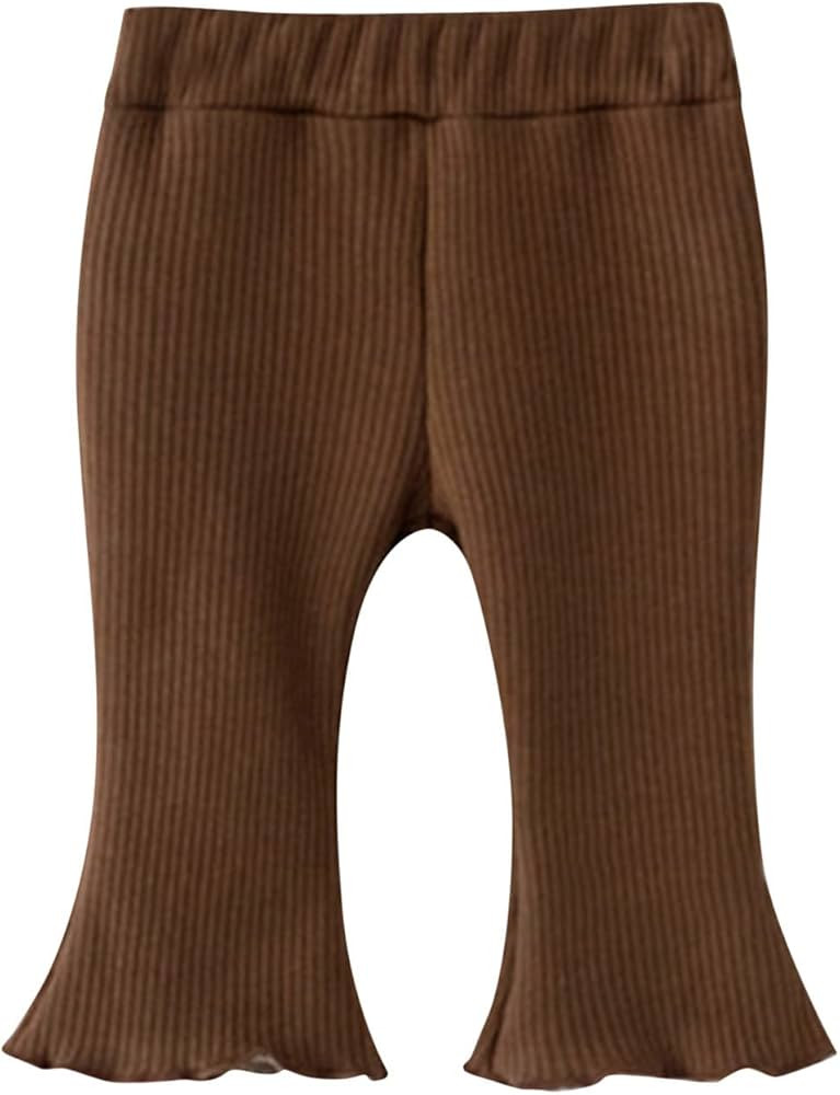 IKFIVQD Children Kids Toddler Infant Newborn Baby Girls Ribbed Solid Ribbed Plaid Ruffled Pants T... | Amazon (US)