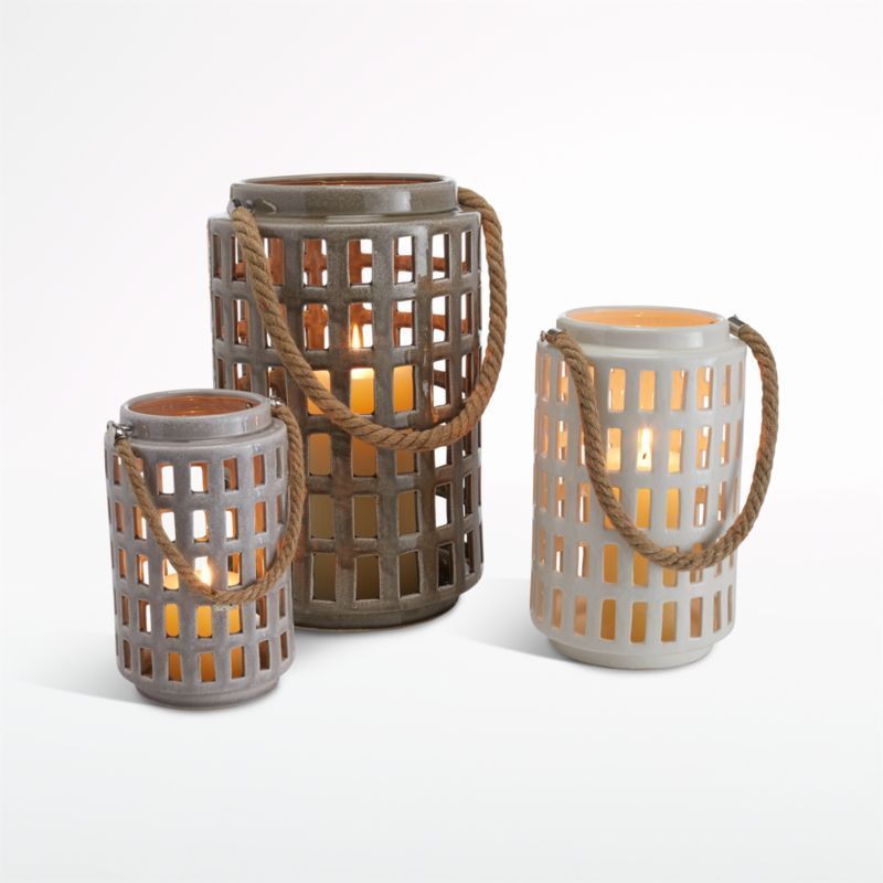 Peek Grey and Ivory Lanterns | Crate and Barrel | Crate & Barrel