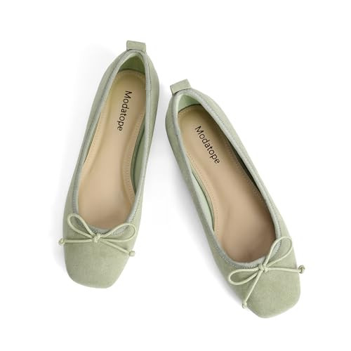 Womens Flats Ballet Ballerina Flats for Women, Suede Green, 9.5 | Amazon (US)