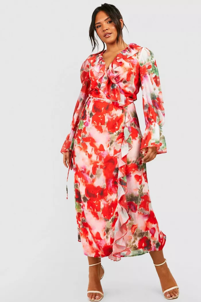 Plus Floral Ruffle Wrap Dress | Boohoo.com (UK & IE)