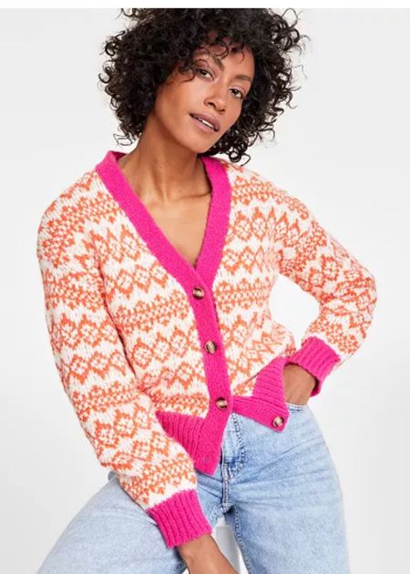 Currently on sale! $35. Another fun fair isle pattern chunky cardigan! The color combo is so fun for v-day themed outfit. 

#LTKSeasonal #LTKstyletip #LTKfindsunder50