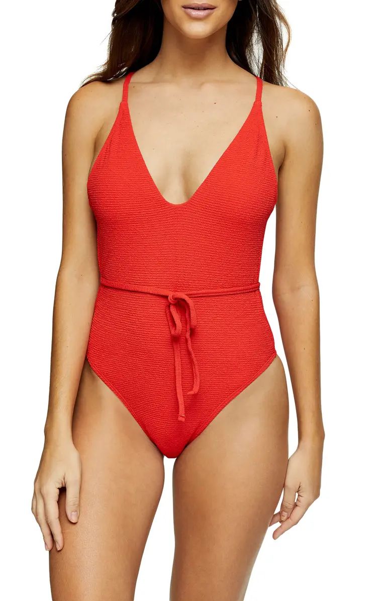 Crinkle Belted One-Piece Swimsuit | Nordstrom