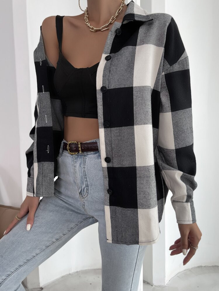 Buffalo Plaid Drop Shoulder Shirt | SHEIN