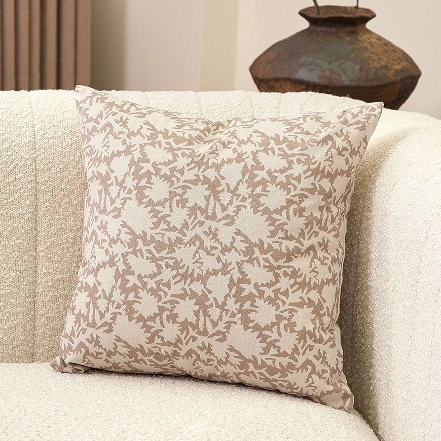 Floral Pillow Covers 18x18 Decorative Throw Pillow Covers Couch Pillows for Living Room Leaves Pr... | Amazon (US)