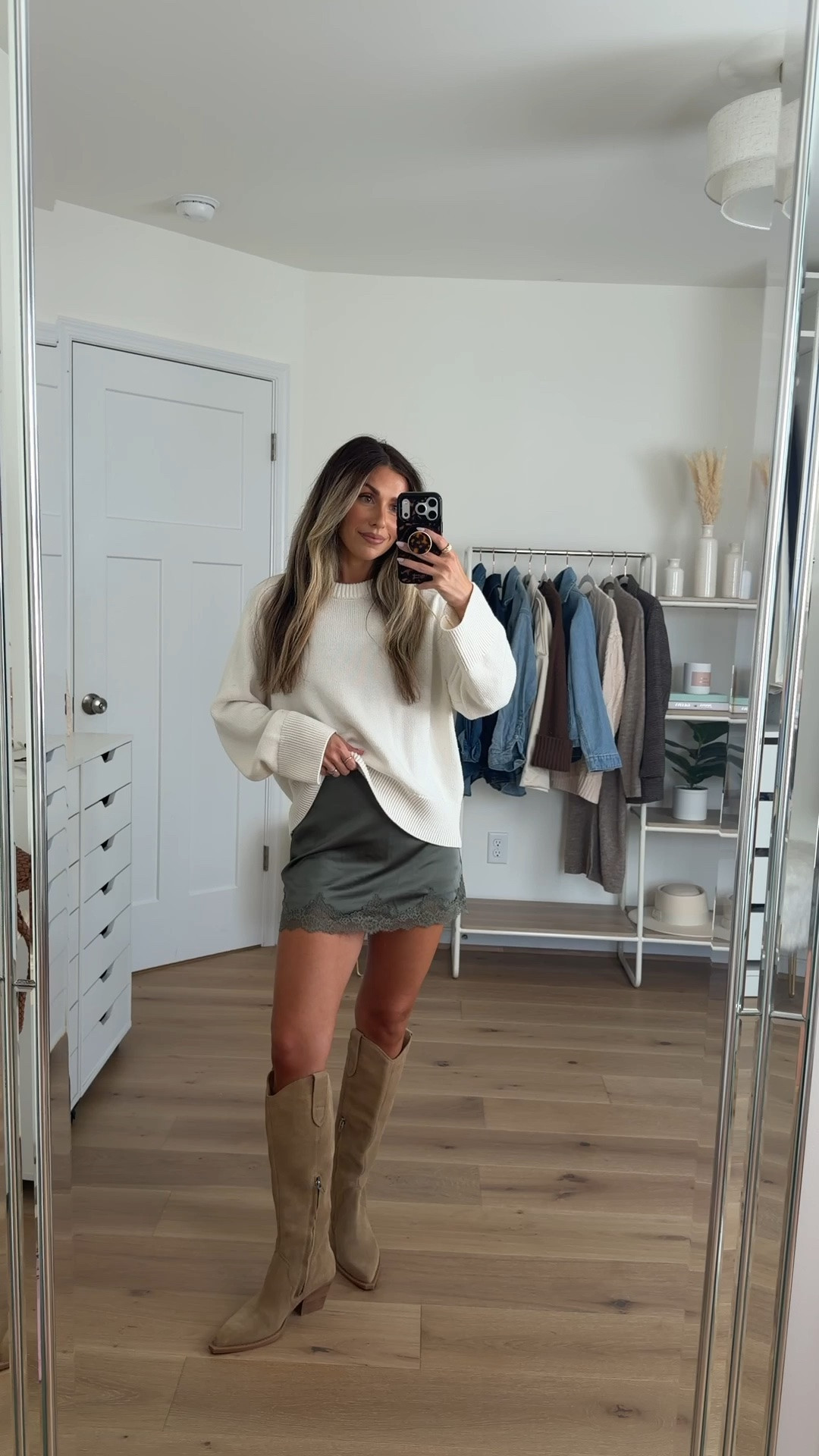 Elevated casual fall outfit — Madeline sweater size small, green lace skort size xxs, boots are true to size

#LTKootd #LTKgrwm #LTKPetite