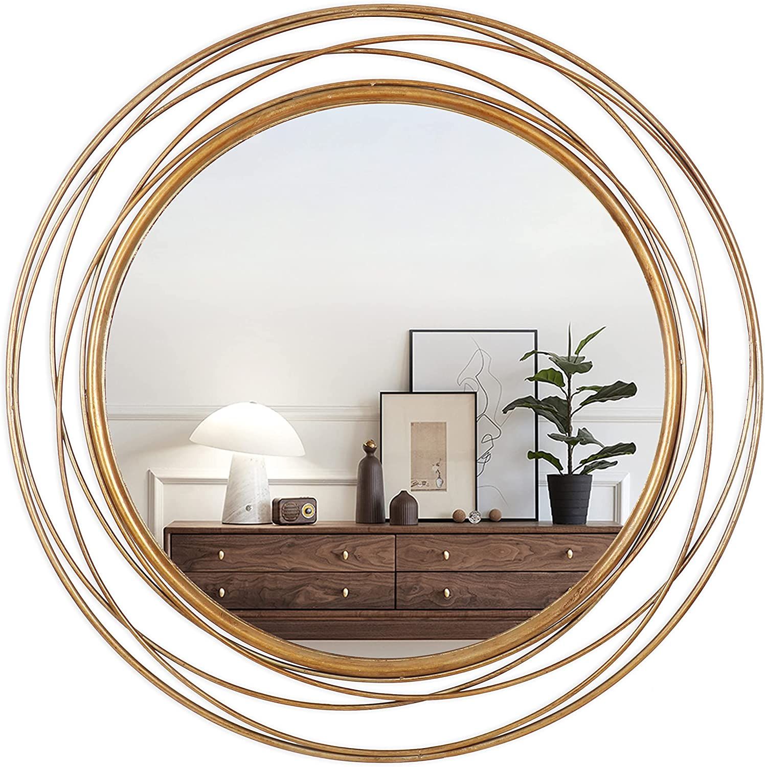 VELLQUE 36 inch Round Mirror Gold,Circle Wall Mirror for Bathroom Vanity,Large Circle Mirror for ... | Amazon (US)