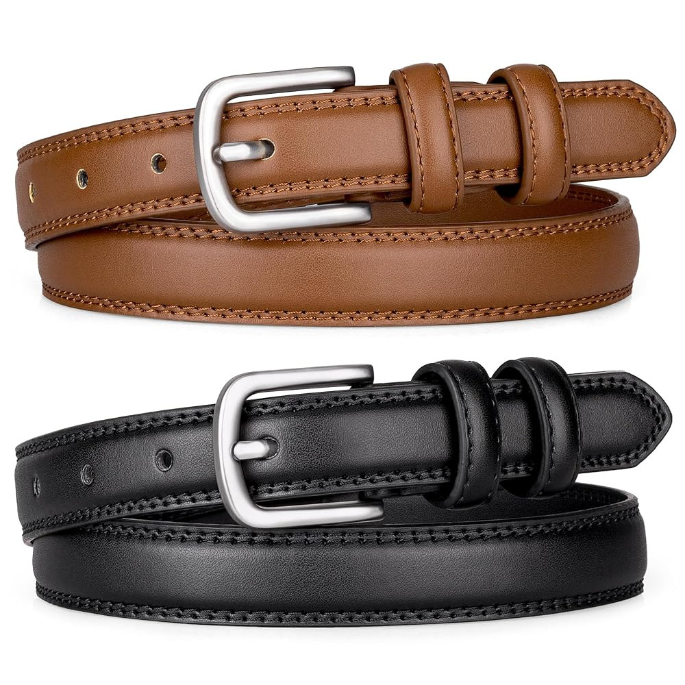 Alphyly Neries 2 Pack Fashion Black Belts for Women Trendy, Women's Belts for Jeans with Silver B... | Amazon (CA)