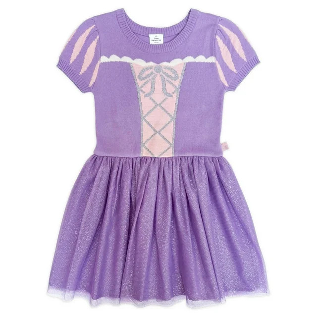 Girls Disney Princess Tangled Rapunzel Cosplay Short Sleeve Sweater Dress, Sizes 4-12 | Walmart (US)
