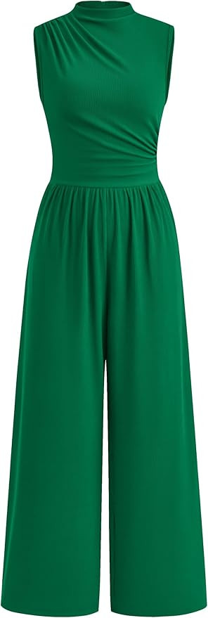 PRETTYGARDEN Womens Summer Jumpsuits Dressy Casual One Piece Outfits Sleeveless Mock Neck Wide Le... | Amazon (US)