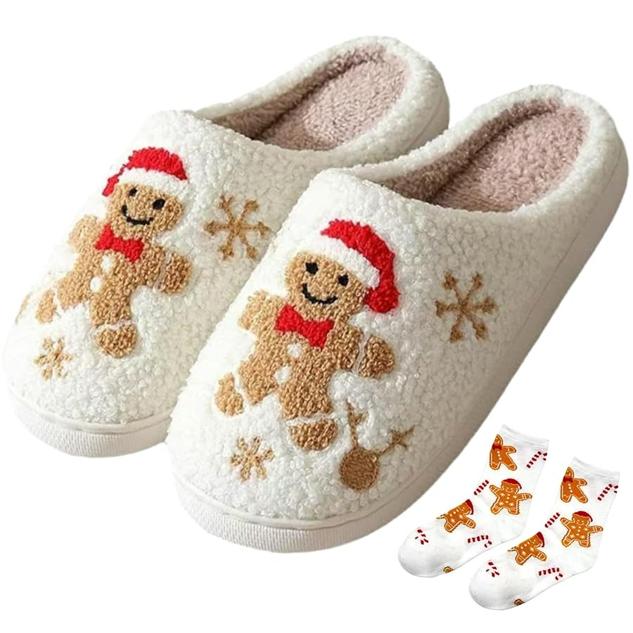 FOCUSIN Christmas Reindeer Slippers House Shoes for Women Fluffy Soft Cozy Bedroom Cartoon Plush ... | Amazon (US)