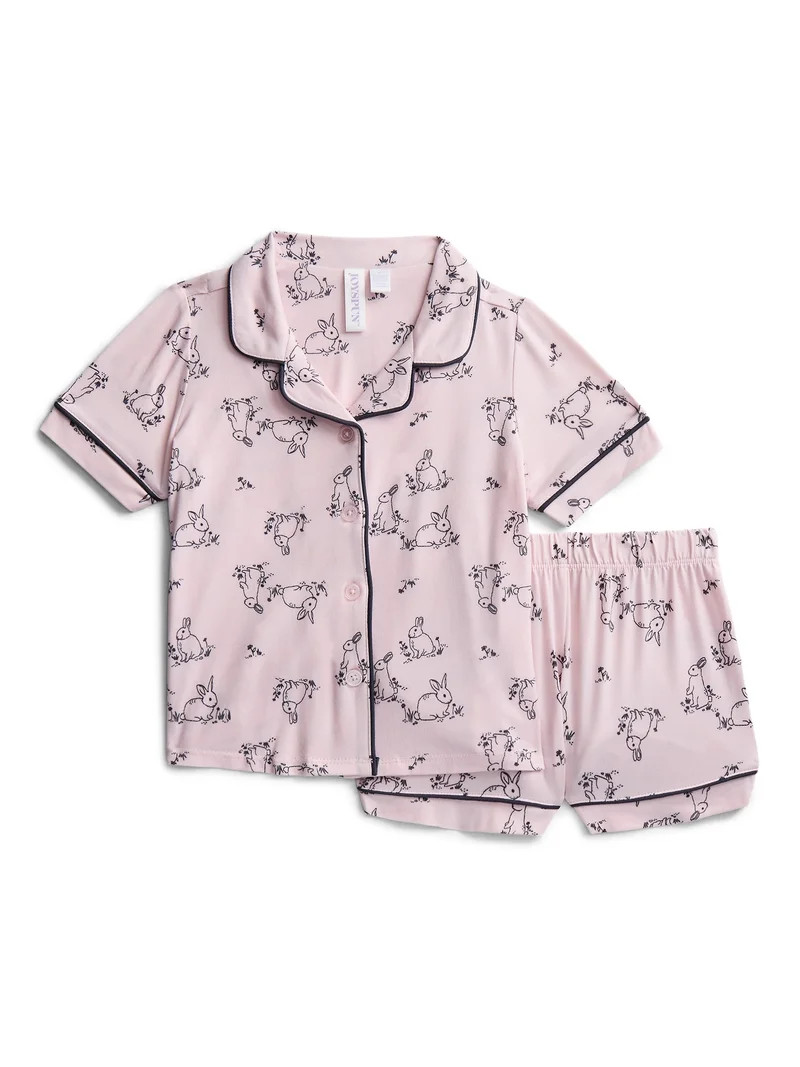 Joyspun Toddler Mommy and Me Notch Collar Top and Shorts Family Matching Pajama Set, Sizes 2T-5T | Walmart (US)