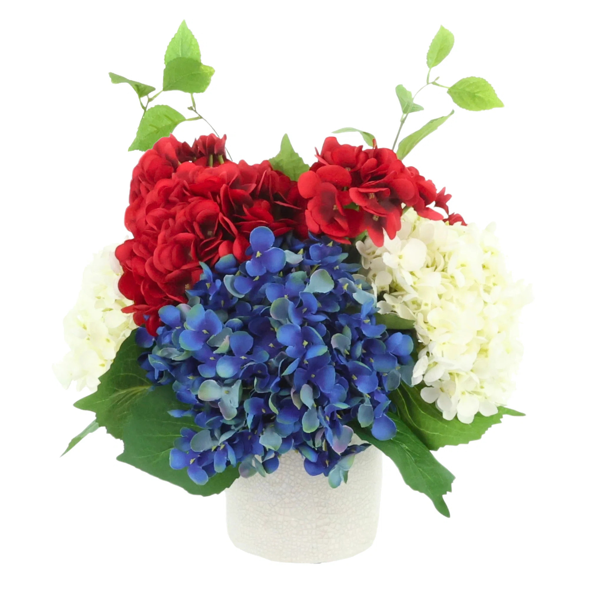 Red, White and Blue Hydrangea Arrangement in Ceramic Pot | Wayfair North America