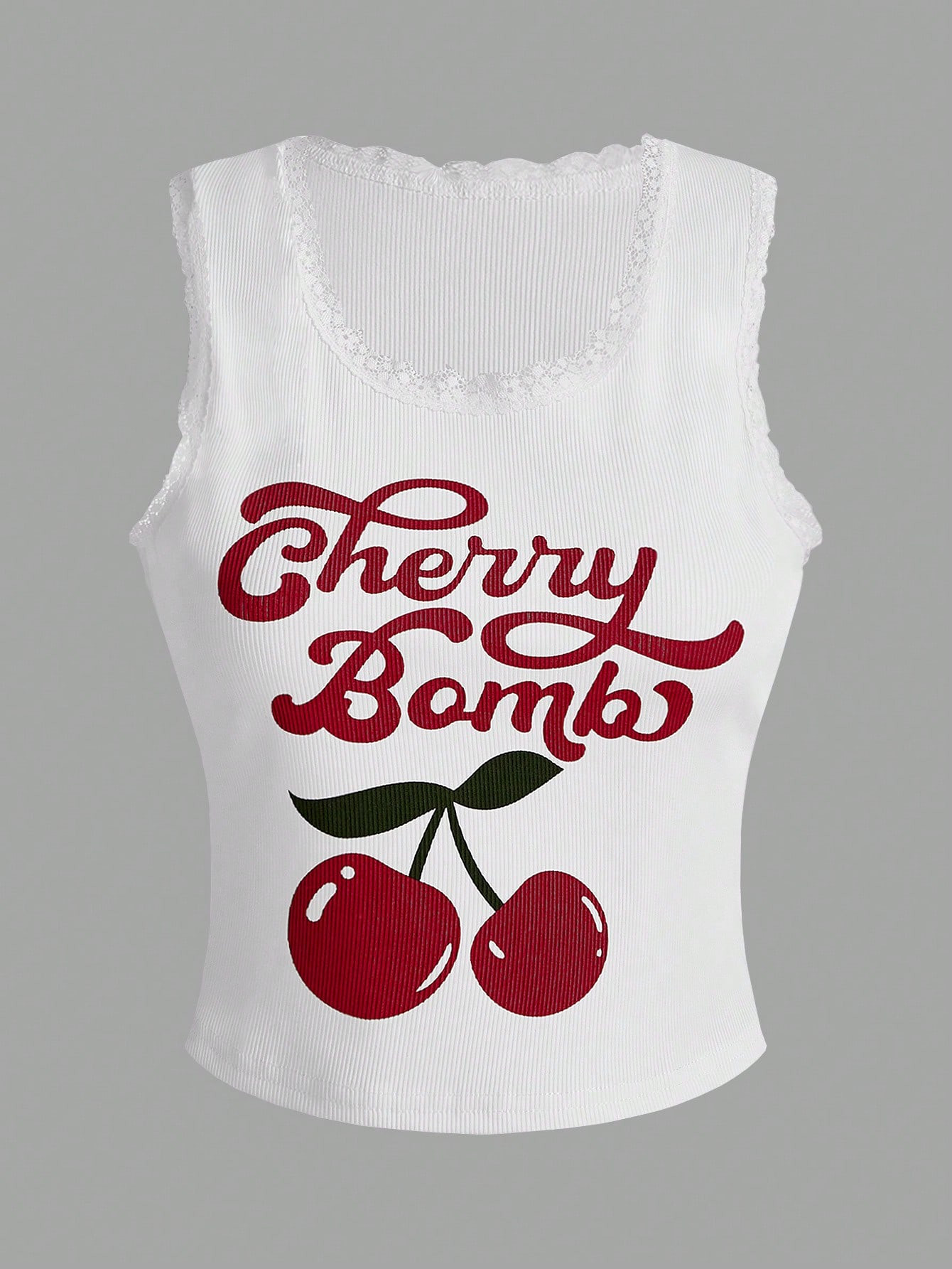 ROMWE Kawaii Women's Cherry & Letter Print Tank Top Cherry Bomb | SHEIN
