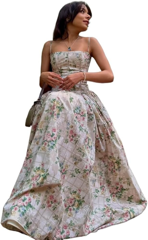 Women's Spaghetti Strap Maxi Dinner Party Dress Elegant Floral Print Holiday Dress 2025 | Amazon (US)