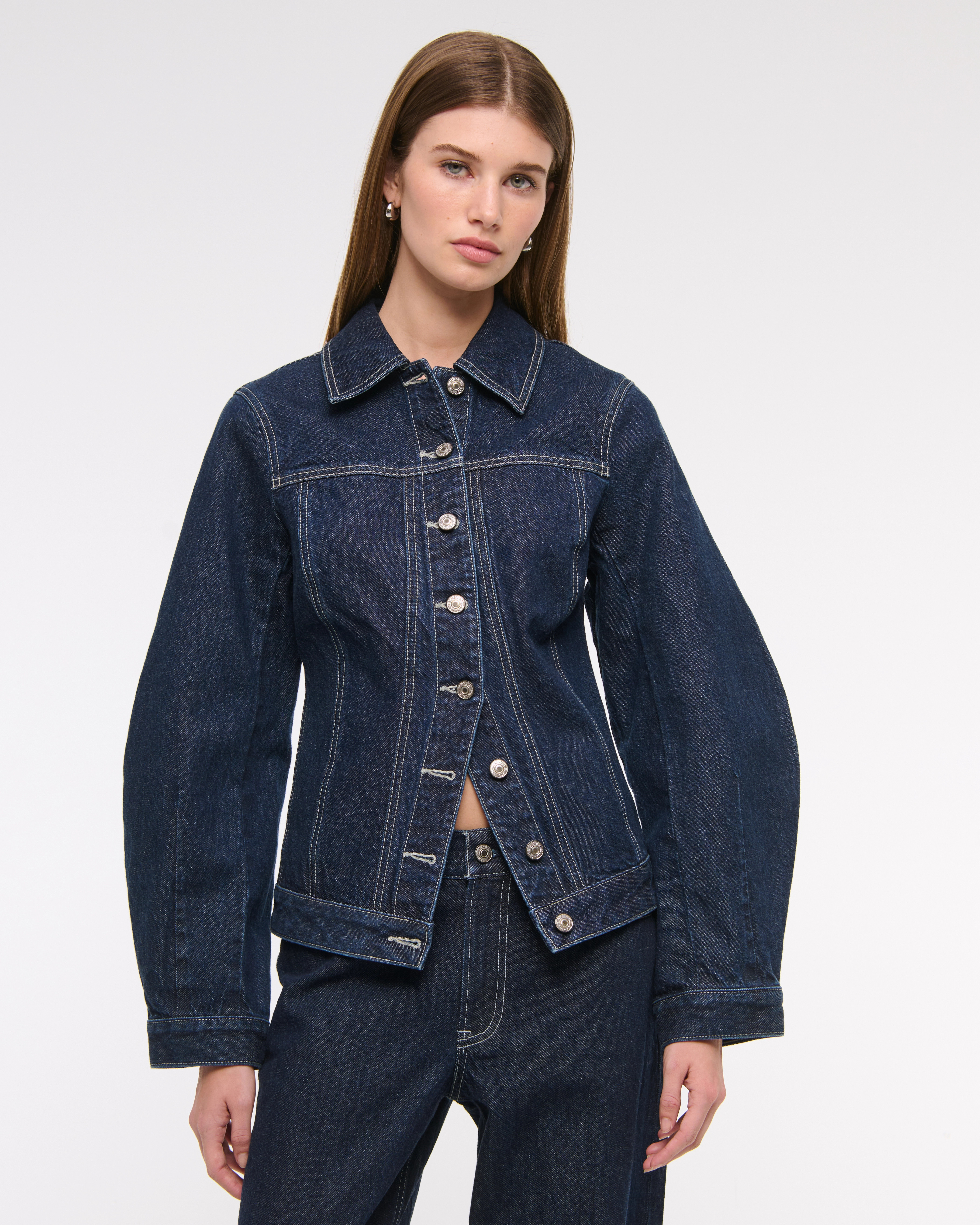 Slim Barrel Sleeve Denim Jacket | Abercrombie & Fitch (US)