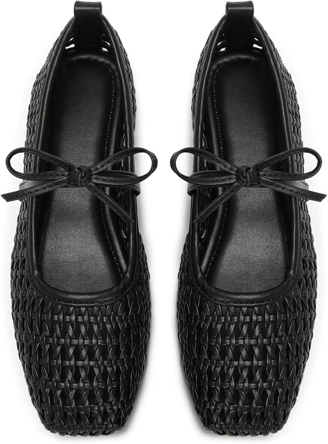Women's Square Toe Ballet Flats, Mary Jane Bow Slip-On, Foldable Mesh Woven Ballerina Flat Shoes,... | Amazon (US)