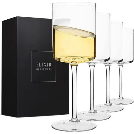 Elixir Glassware Set of 4 Crystal Square Wine Glasses - 14oz Red and White Wine, Modern Design, Perfect for Parties and Gifting | Walmart (US)