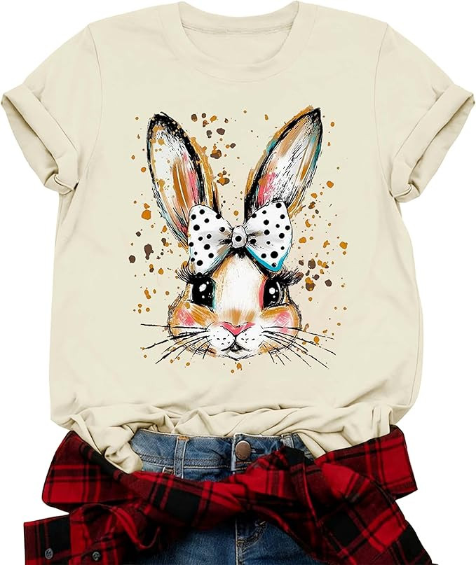 Easter Shirts for Women: Cute Bunny Shirt Leopard Rabbit Tshirt Easter Egg Hunt Funny Graphic Tee... | Amazon (US)