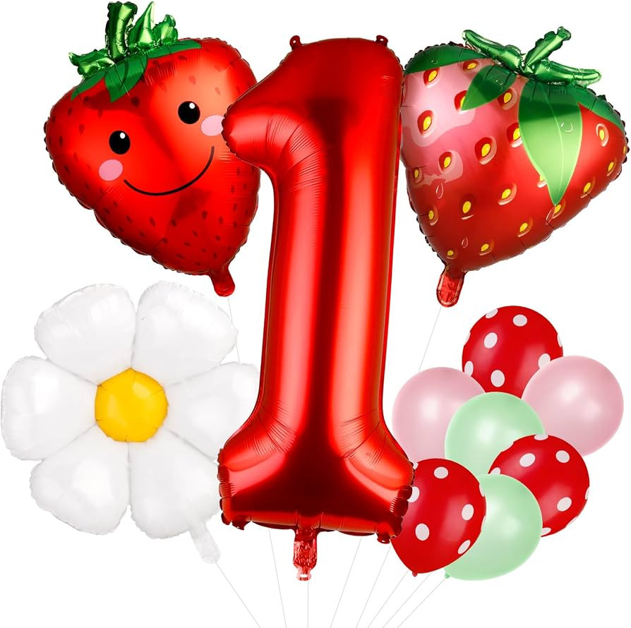 Auidy_6TXD 19Pcs Strawberry Balloons, Strawberry Birthday Decorations, Berry First Birthday Party... | Amazon (US)