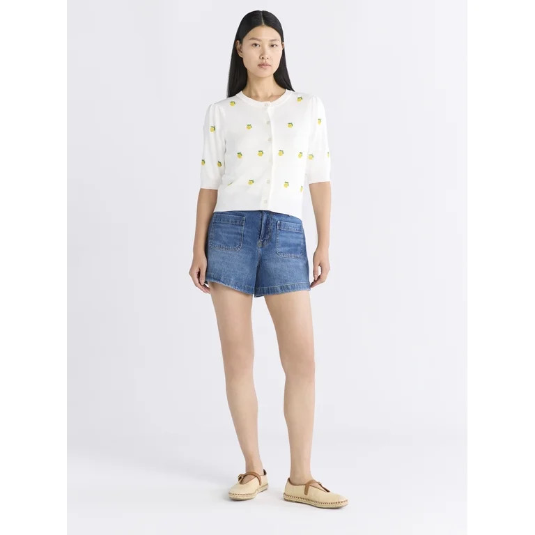 Free Assembly Women's Beaded Cardigan Sweater with Puff Sleeves, Lightweight, Size XS-XXL | Walmart (US)
