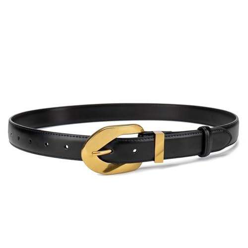 Moiutaya Black gold buckle Women belt Fashion Dress Slim Belt Ladies jeans belt (Black) | Amazon (US)