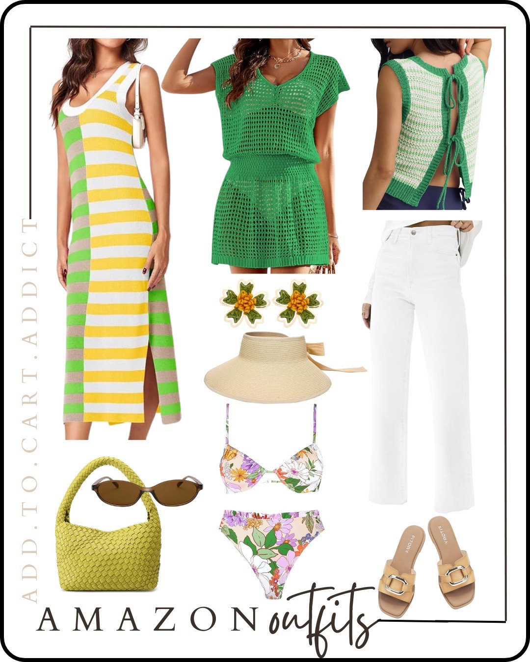 Pretty green and yellow outfits for a beach vacation! 