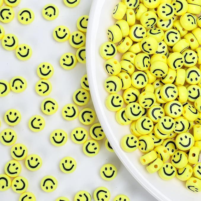 300pcs Yellow Smile Face Acrylic Beads,7 Mm Acryl Happy Face Spacer Beads for DIY Jewelry Bracele... | Amazon (US)