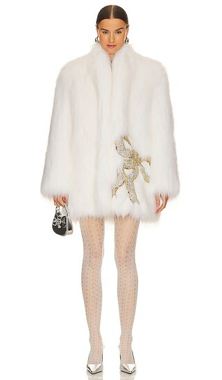 Faux Fox Coat With Bows in Optical White | Revolve Clothing (Global)