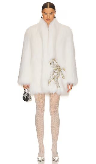 Faux Fox Coat With Bows in Optical White | Revolve Clothing (Global)