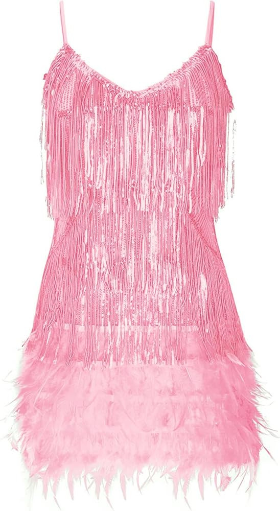 Women's Sequin Cocktail Dresses 1920s Flapper Dress Gatsby Fringe Mini Dresses Feather Prom Party... | Amazon (US)