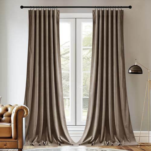StangH Taupe Velvet Curtains 84 inches with Back Tab & Hook Belt, Room Darkening Thermal Insulated Window Drapes for Living Room/Bedroom, W52 x L84 inches, 2 Panels | Amazon (US)