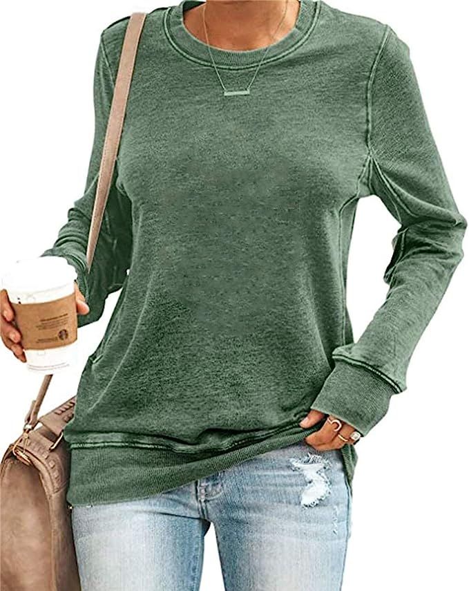 SENSERISE Womens Casual Crewneck Sweatshirt Short/Long Sleeve Solid Color Shirt Soft Lightweight ... | Amazon (US)