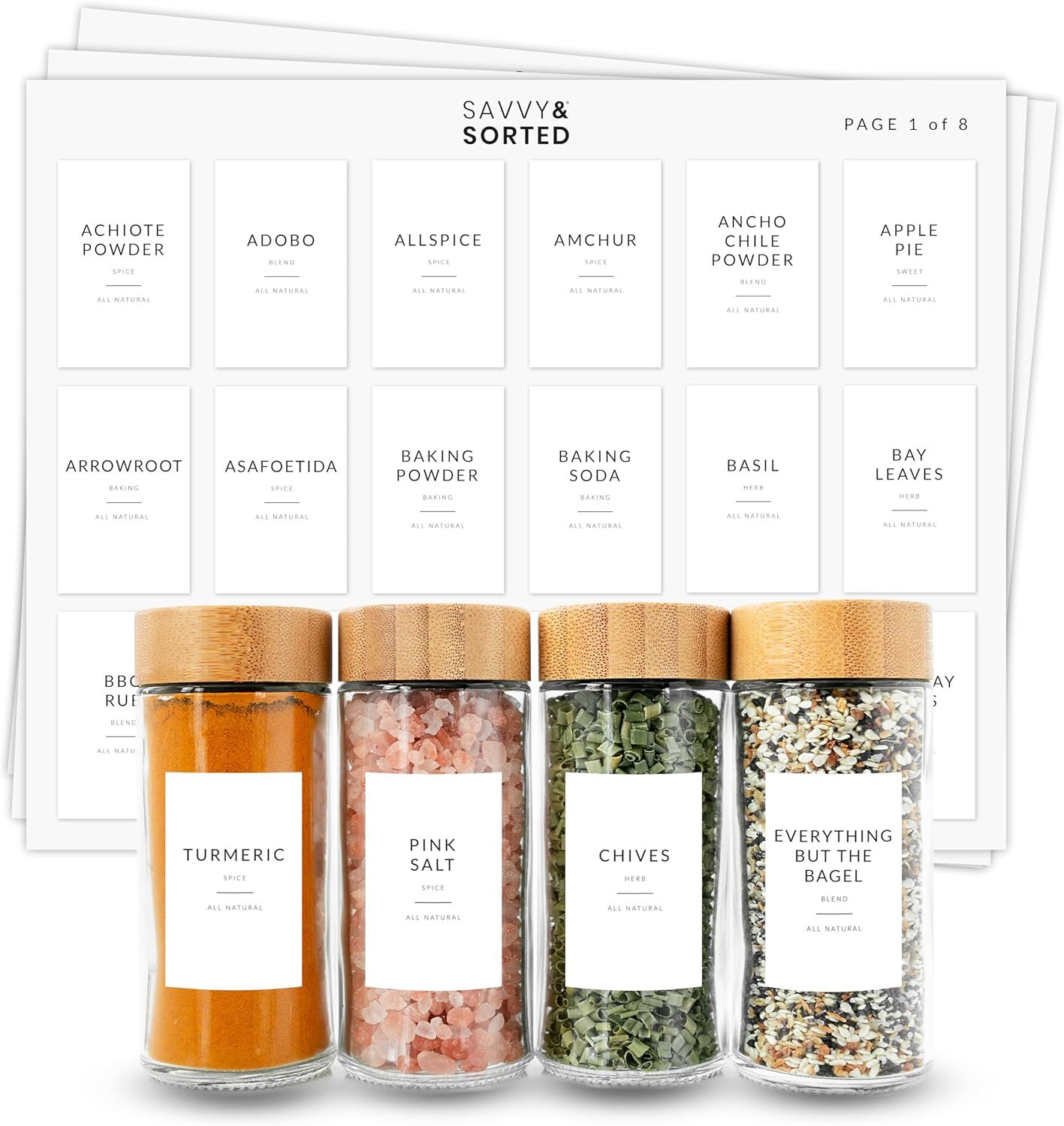 Minimalist Spice Jar Labels - 146 Preprinted Stickers for Organizing Containers, Herbs and Season... | Amazon (US)