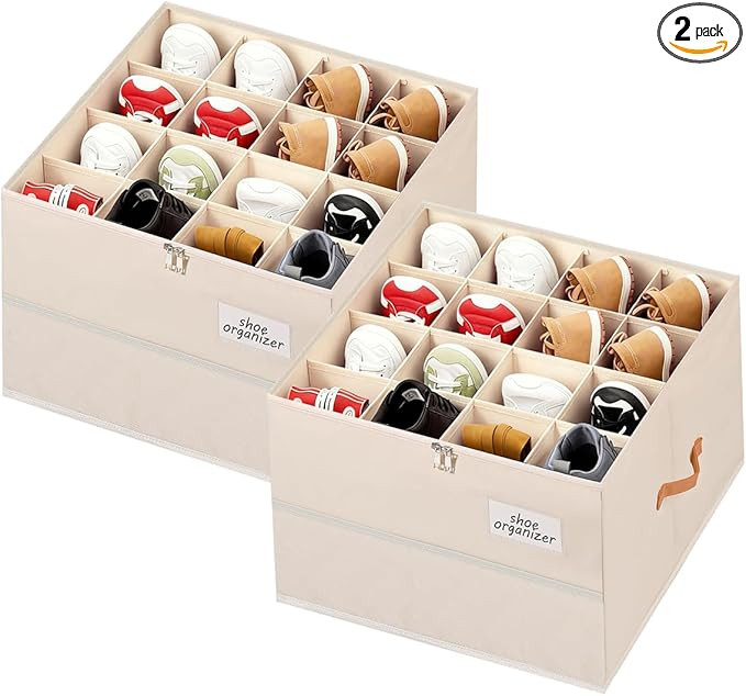 Shoe Organizer for Closet, Foldable Shoe Storage Organizer Containers with Clear Cover, Space Sav... | Amazon (US)