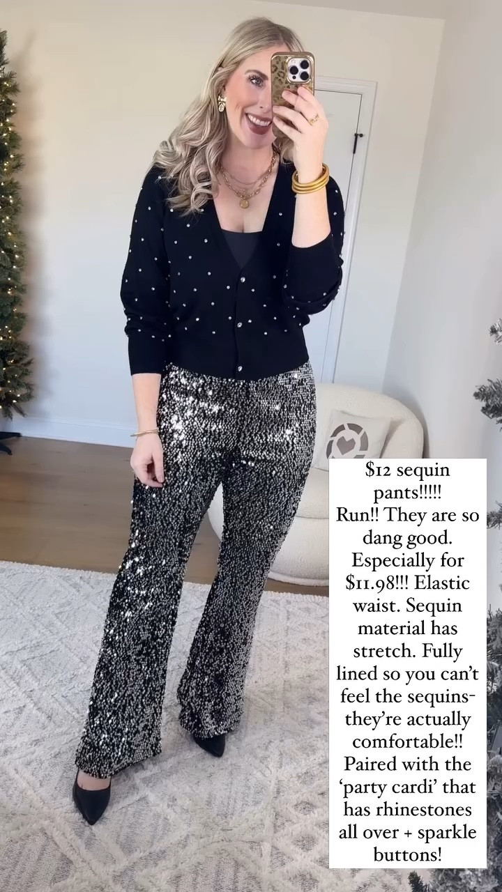 Walmart try on, holiday style, Walmart outfit, Walmart fashion, sequin pants, rhinestone cardigan 

#LTKVideo 

#LTKHoliday #LTKFindsUnder50