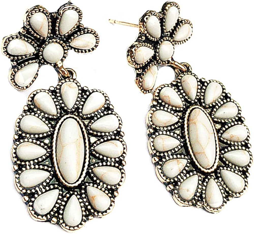 Vintage Boho Statement Drop Earrings Oval Imitate Turquoise Ethnic Charms Flower Dangle Earring f... | Amazon (US)